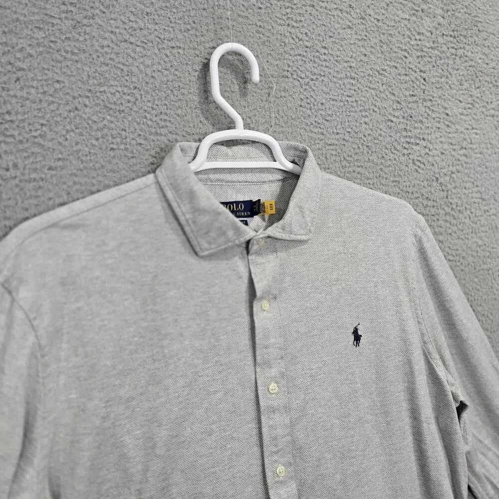 Polo Ralph Lauren Shirt Flannel Slim Fit Long Sleeve Herringbone Gray 2XL Pony